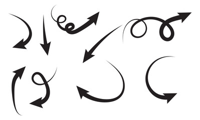 Hand drawn arrow Shape Curved Lines Set.