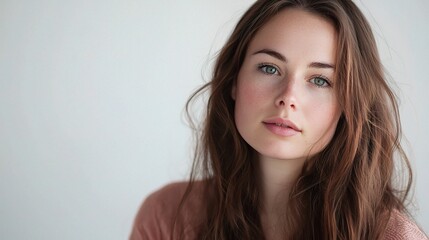 A Captivating Portrait of a Woman Gazing Thoughtfully at the Camera: A Close-Up Shot Highlighting Natural Beauty and Expressive Features