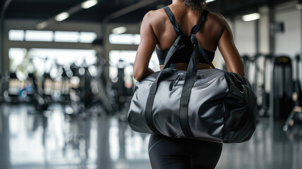 Naklejka premium Teen athlete carrying gym bag for workout