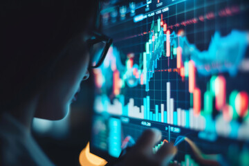 investor examines financial stability through ascending graphs symbolizing diversification and investment analysis
