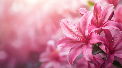 Fototapeta premium Pink Lily Flowers Close-up with Blurred Background Illustration