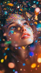 A beautiful young woman enveloped in optical confetti