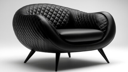 Naklejka premium Black leather armchair with quilted design on