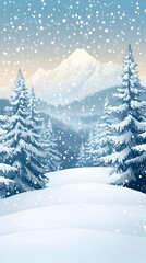 Naklejka premium Snowy mountain landscape with snow-covered trees in winter.