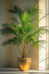 Obraz premium Lush Green Potted Plant in Sunlit Corner Featuring Bountiful Greenery and Vibrant Indoor Plant Life : Generative AI