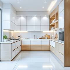 Fototapeta premium kitchen in a modern style with a lot of cabinets