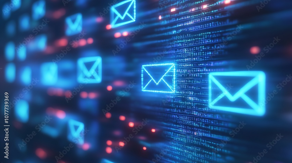 Poster High-Tech Digital Email Icons Symbolizing Modern Networking and Online Connectivity : Generative AI