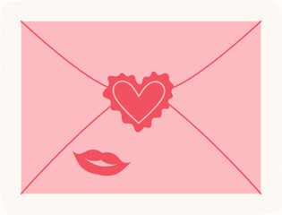 Flat cute envelope with a heart and valentine message sticker . Romantic card in pink and red color for love holiday celebration. Suitable for greeting cards, invitations, romantic correspondence.