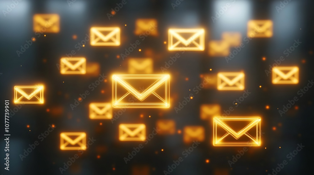 Poster glowing email icons representing modern digital communication : generative ai