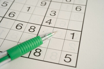Sudoku puzzle, game to play for keep you brain younger for developing Alzheimer disease in senior patient.