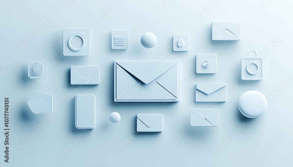 Poster minimalist white icons of online communication digital devices and emails : generative ai