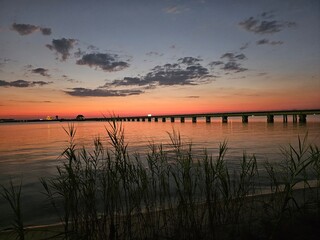 Sunset over the water
