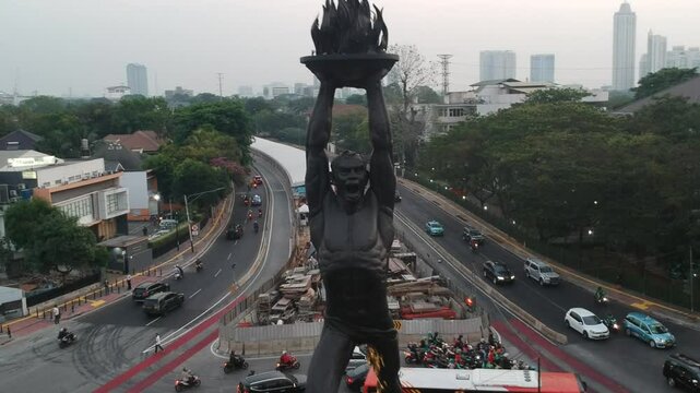 Aerial view or monument and roundabout in Jakarta