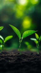 Fototapeta premium Vibrant Green Leaves of Sprouting Plants in Fertile Soil Closeup : Generative AI