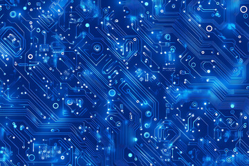 Fototapeta premium Futuristic vector illustration of a blue circuit board with intricate digital tech elements, perfect for advanced technology backgrounds. 