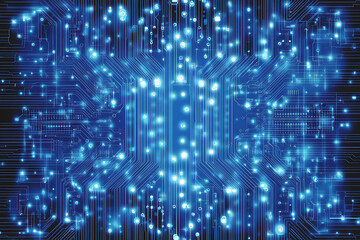 Futuristic vector illustration of a blue circuit board with intricate digital tech elements, perfect for advanced technology backgrounds.	
