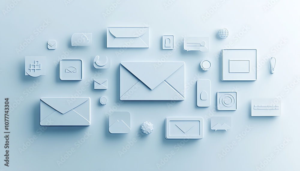 Poster Modern Design of Abstract Email and Communication Icons in White hues : Generative AI