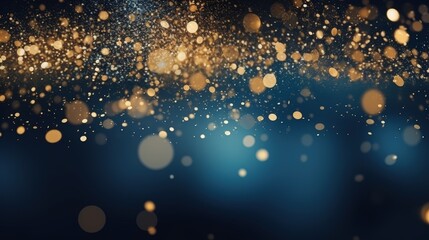 Obraz premium A close-up view of a blue and gold background with stars. Suitable for celestial, festive, or glamorous design projects such as invitations, holiday-themed graphics.glitter lights. de focused. banner