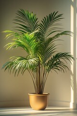 Obraz premium Sunlit Majestic Palm in Stylish Modern Ceramic Pot Ideal for Indoor Decoration : Generative AI