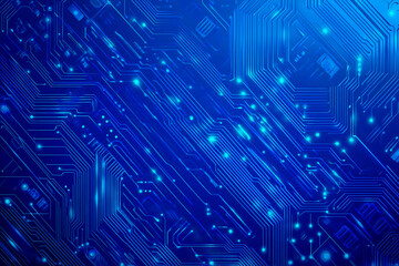 Futuristic vector illustration of a blue circuit board with intricate digital tech elements, perfect for advanced technology backgrounds.	
