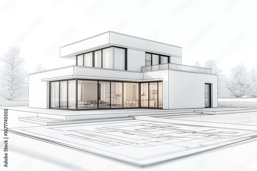 Poster Innovative Minimalist House Design with Large Glass Windows and Open Spaces : Generative AI