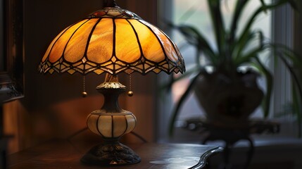 Stained Glass Table Lamp with Warm Light: Interior Design and Home Decor