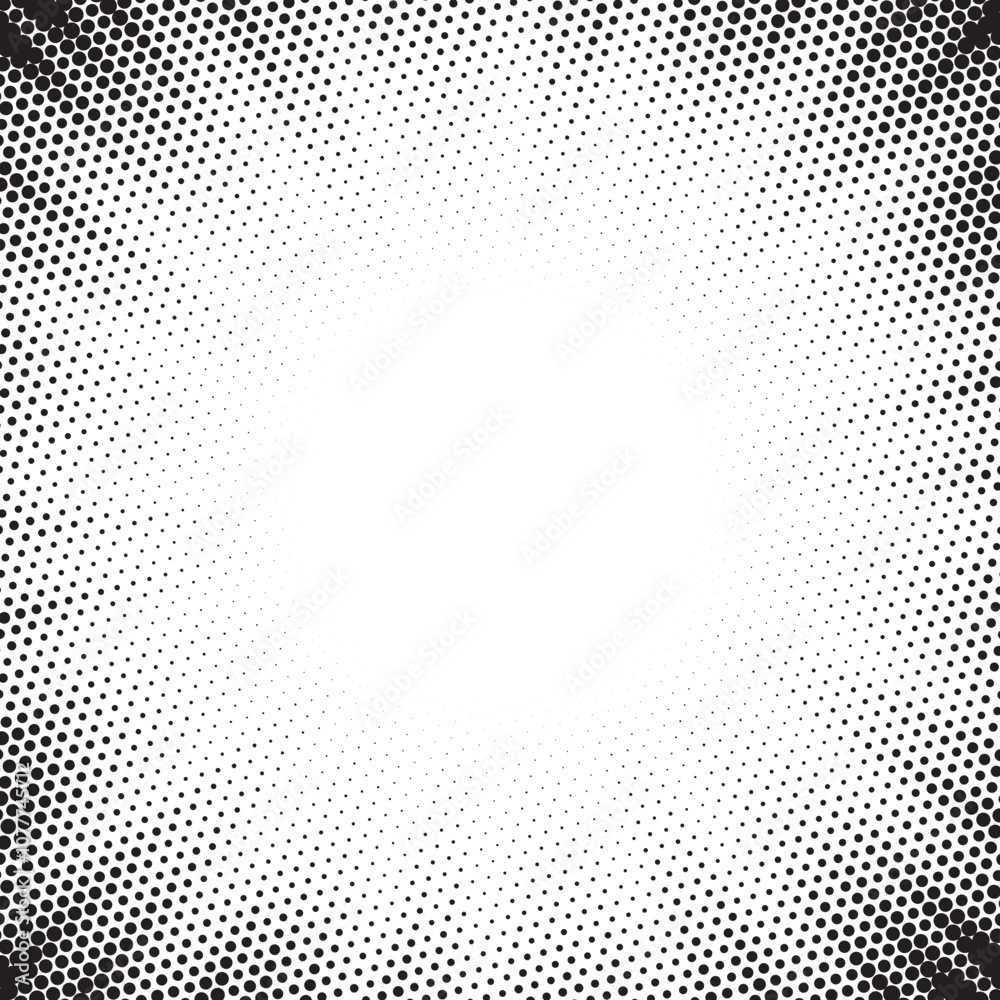 Fototapete Halftone gradient sun rays pattern. Abstract halftone vector dots background. monochrome dots pattern. Vector background in comic book style with sunburst rays and halftone. Retro pop art design.