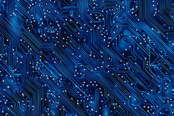 Futuristic vector illustration of a blue circuit board with intricate digital tech elements, perfect for advanced technology backgrounds.	

