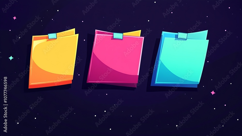 Aufkleber Three Vibrant Sticky Notes on a Starry Background Perfect for Design : Generative AI