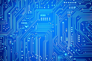 Futuristic vector illustration of a blue circuit board with intricate digital tech elements, perfect for advanced technology backgrounds.	
