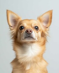 Chihuahua Close-Up Portrait with Alert Expression and Large Ears, Ideal for Pet Lovers and Small Dog Enthusiasts

