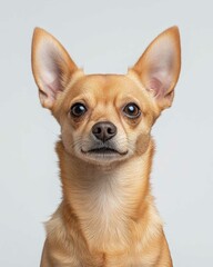 Obraz premium Chihuahua Close-Up Portrait with Alert Expression and Large Ears, Ideal for Pet Lovers and Small Dog Enthusiasts