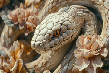 Obraz premium Close-up of a Snake's Head with Floral Detailing