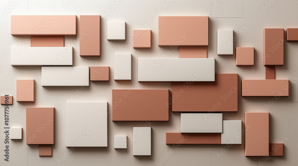 Poster Abstract composition of soft pastel color blocks in various shapes, creating modern and artistic wall design. arrangement features warm tones of peach and cream, evoking sense of calm and creativity