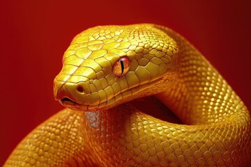 Close-up of a Golden Snake's Head and Scales