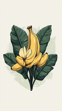 yellow bananas with green leaves clip art preview