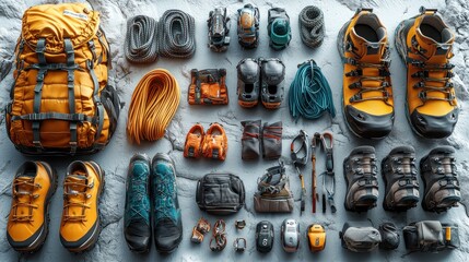 Fototapeta premium Climbing gear arranged for an outdoor adventure.