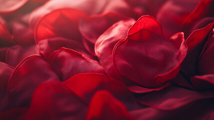 Romantic red rose petals scattered on a soft surface for Valentine's Day celebration