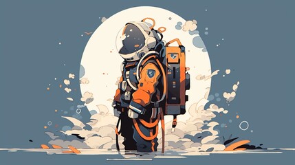 a man in an atmospheric wetsuit, colorful cartoon style