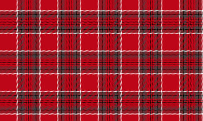 Plaid fabric pattern, red, black, white, seamless for textile and design clothes skirt pants apron tablecloth blanket or decoration. Vector illustration.