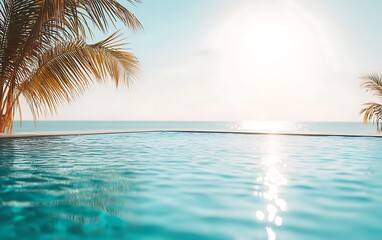 Fototapeta premium Palm trees on the background of the sea and blue sky.