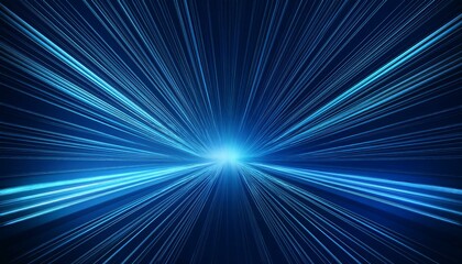 Fototapeta premium Digital image of light rays, stripes lines with blue light, speed and motion blur over dark blue background 