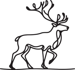 continuous one line art hand drawn of reindeer icon vector art illustration