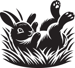 Playful rabbit rolling in the grass vector silhouette design