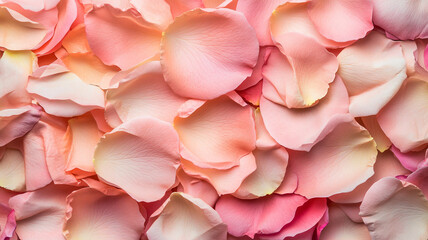 Romantic pink and white rose petals scattered for Valentine's Day celebrations