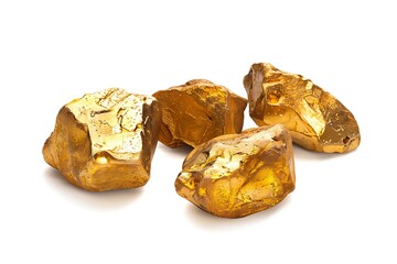 Fototapeta premium Shiny gold nuggets isolated on white background