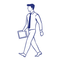 Executive in Suit Carrying Briefcase - Blue Tone Line Art