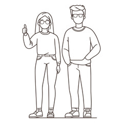 Fototapeta premium Couple Taking a Photo Together - Outline Style Line Drawing