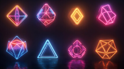 Fototapeta premium Neon Geometric Shapes 3D Render