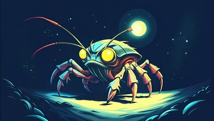 Naklejka premium A Giant, Creepy, Multi-Limbed, Bug-Like Creature Under a Full Moon